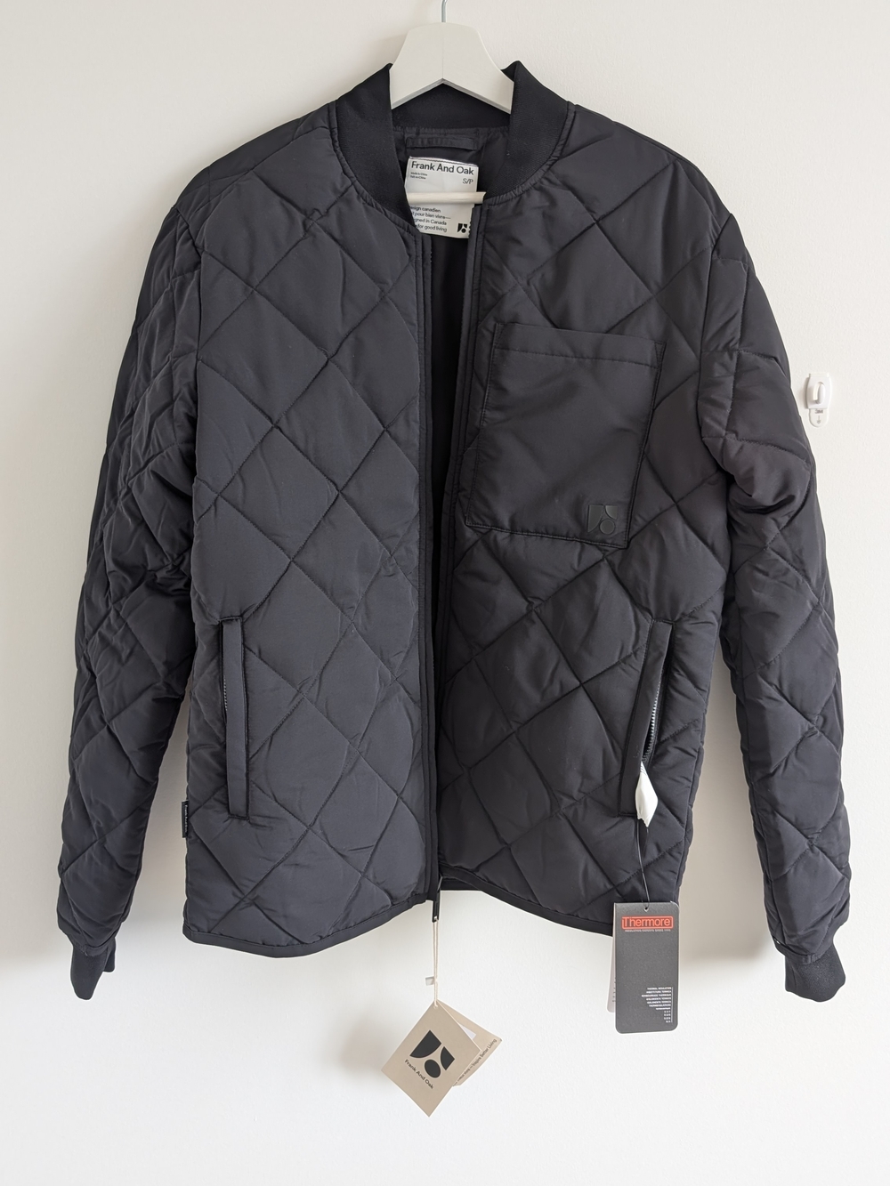 FRANK AND OAK Skyline Reversible Quilted Black Bomber Jacket